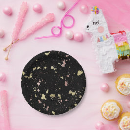 Matte Gold und Rose Gold Flakes Black Pappteller