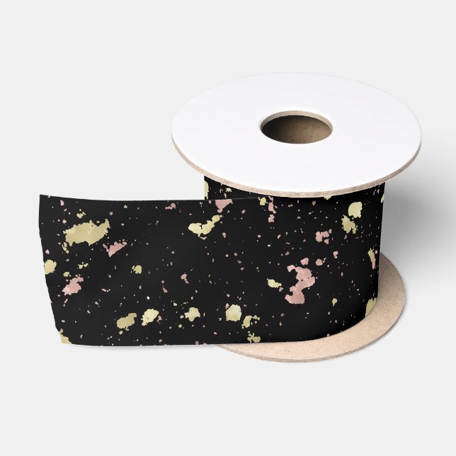 Matte Gold und Rose Gold Flakes Black Satinband (Spule)