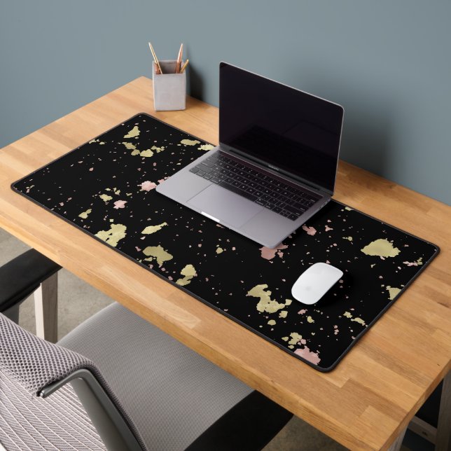 Matte Gold und Rose Gold Flakes Black Schreibtischunterlage (Büro 2)