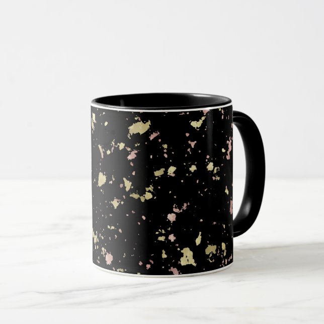 Matte Gold und Rose Gold Flakes Black Tasse (VorderseiteRechts)