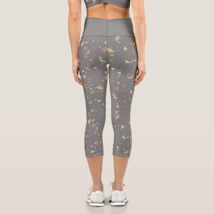 Matte Gold und Rose Gold Flakes Dunkelgrau Capri Leggings