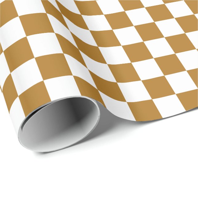 Matte Gold und White Checkered Geschenkpapier (Rolleneckpunkt)