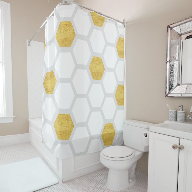 Matte Gold & White Hexagons Moderne Duschvorhang (Beispiel)