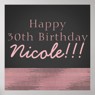 Matte Pink & Gray Modern Glam Sequin Party Banner Poster