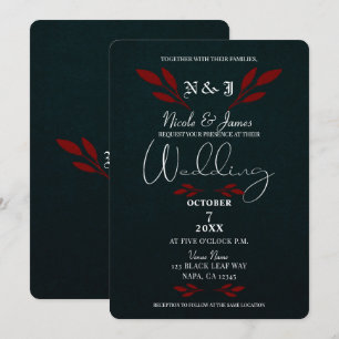 Matte Red Blätter Black Modern Glam Gothic Wedding Einladung