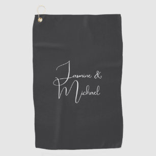 Matte schwarze Handschrift Paar Namen Hochzeit Golfhandtuch
