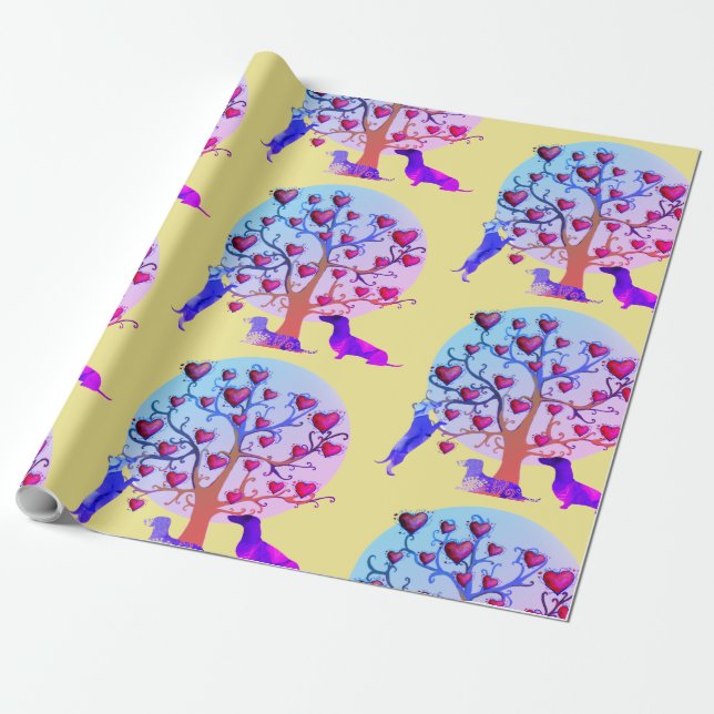 Matte Wrapping Paper, Valentine Dackel Hört Geschenkpapier (Ungerollt)