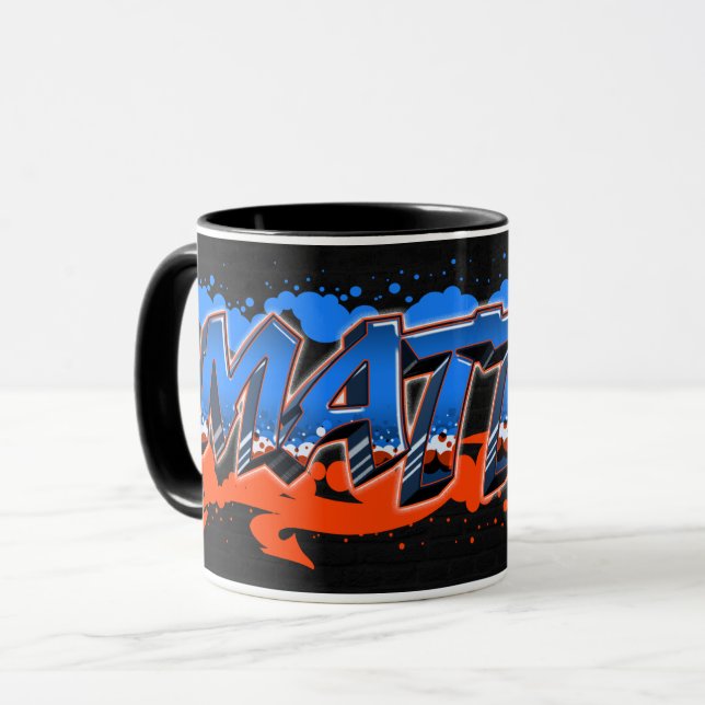 Matteo Vorname Name Graffiti blue orange Tasse (Vorderseite Links)