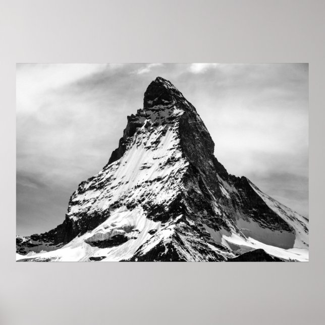 Matterhorn, Alpen, Schwarz und Weiß Poster (Vorne)