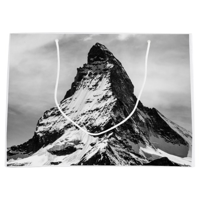 Matterhorn, Alpen Schwarzweiss Große Geschenktüte (Vorderseite)