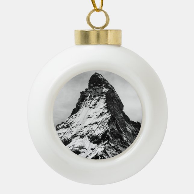 Matterhorn, Alpen Schwarzweiss Keramik Kugel-Ornament (Vorderseite)