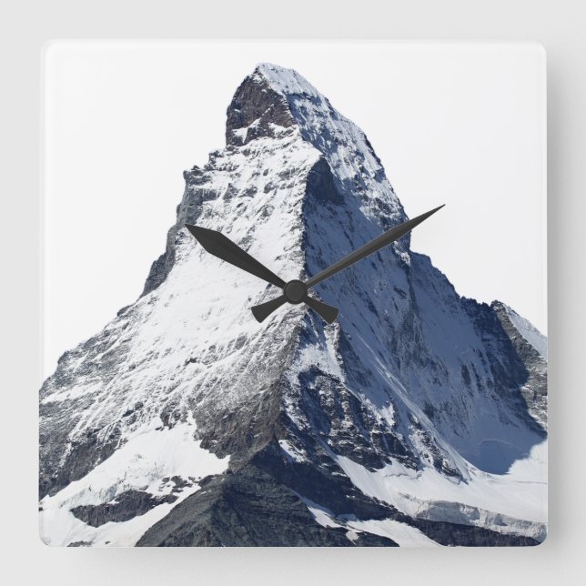 Matterhorn, Hausberg in den Schweizer Alpen Quadratische Wanduhr (Vorderseite)