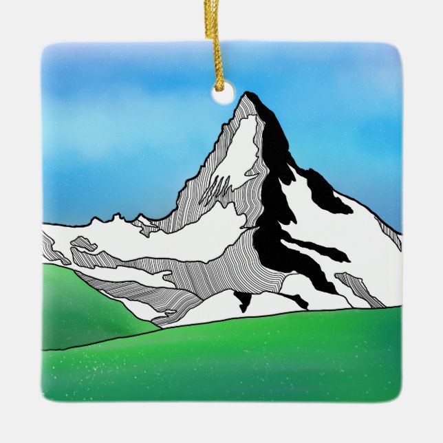Matterhorn Schweiz Linie Kunst, Aquarell Keramikornament (Vorderseite)