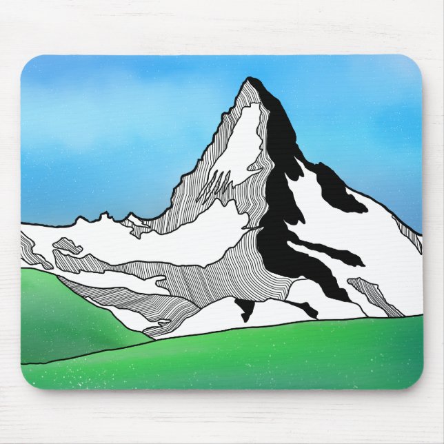 Matterhorn Schweiz Linie Kunst, Aquarell Mousepad (Vorne)