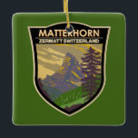 Matterhorn Schweiz Reisen Vintag Keramikornament<br><div class="desc">Matterhorn im Vektorkunststil. Das Matterhorn ist ein Berg der Alpen,  der sich über die Hauptwasserscheide und die Grenze zwischen der Schweiz und Italien erstreckt</div>