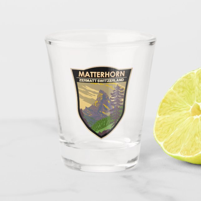 Matterhorn Schweiz Reisen Vintag Schnapsglas (Vorderseite)