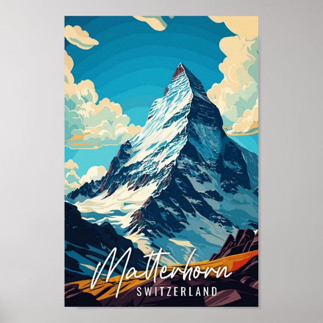 Matterhorn Schweiz Vintage Reise Illustration Poster (Vorne)