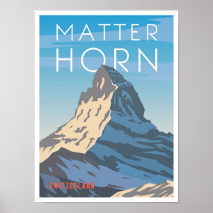 Matterhorn Schweiz Vintage Travel Illustration Poster