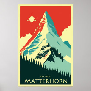 Matterhorn, Zermatt, Schweiz, Skiplakat  Poster