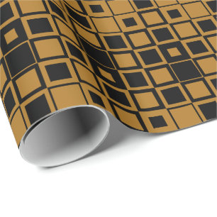 Mattes Antikes Gold und schwarzes Quadrat im Quadr Geschenkpapier
