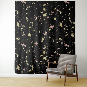 Mattes Gold und Roségold Flakes Schwarz Wandteppich