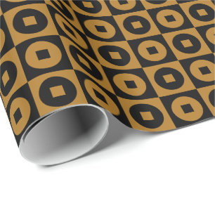 Mattes Gold und schwarzes Quadrat Kreis Geschenkpapier