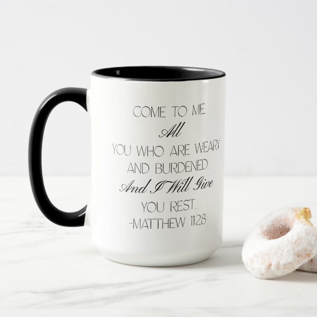 Matthäus 11:28 Hoffnung Bibelvers Tasse (Mit Donut)