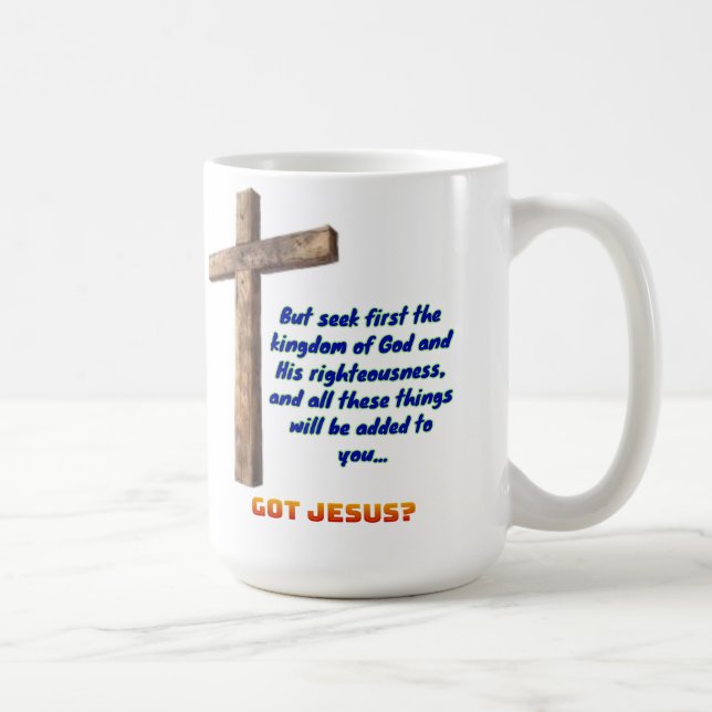 Matthäus 6:33 Kreuz Kaffeetasse (Rechts)