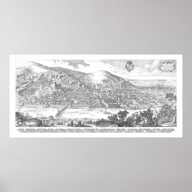 Matthäus Merian: Heidelberg-Panorama von 1620 Poster (Vorne)