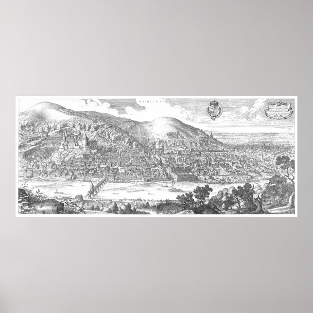 Matthäus Merian: Heidelberg-Panorama von 1620 Poster (Vorne)