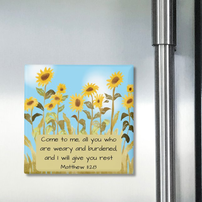 Matthew 11:28 Bible Verse Sunflower Magnet (Von Creator hochgeladen)