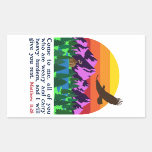 MATTHEW 11:28-KOMMEN ZU MIR ALLE, DIE TRAARY Stick Rechteckiger Aufkleber