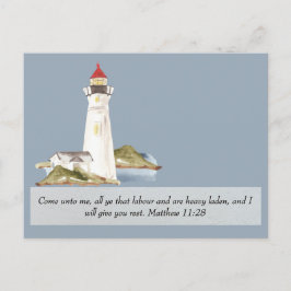 Matthew 11:28 Leuchtturm bald gut Postkarte