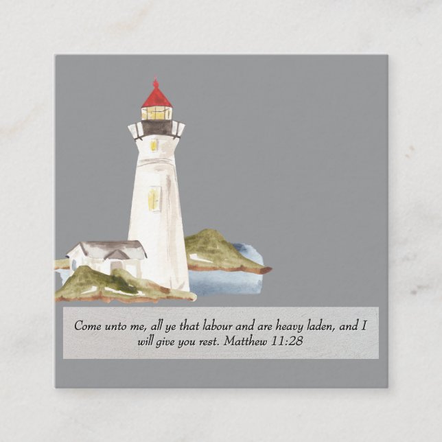 Matthew 11:28 Leuchtturm Quadratische Visitenkarte (Vorderseite)