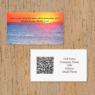 Matthew 11:28 Ocean Red Sunset QR-Code Visitenkarte