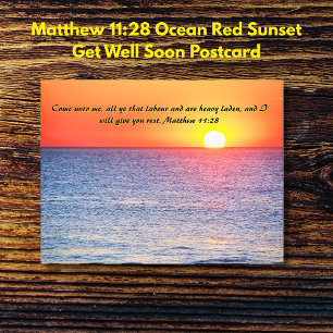Matthew 11,28 Ozean-Rotsonnenuntergang Gute Besser Postkarte