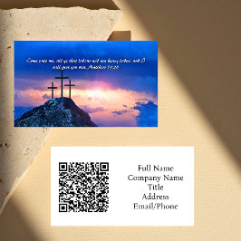 Matthew 11:28 Three Crosses Sunset QR-Code Visitenkarte