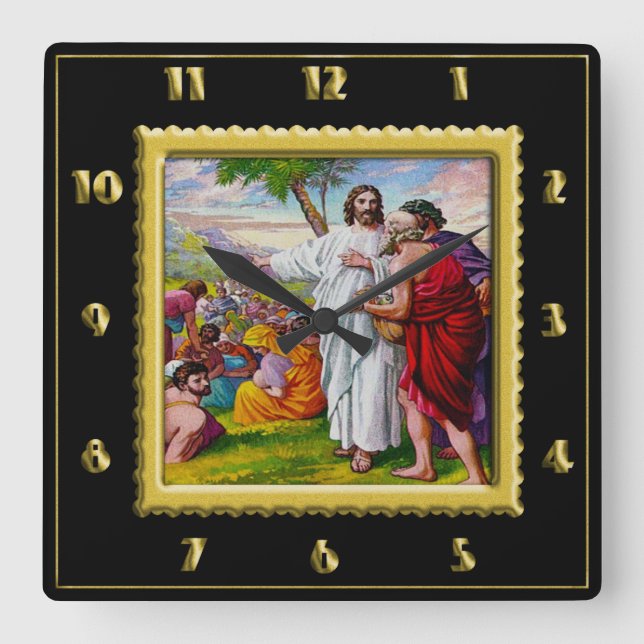 Matthew 14:13-21.Jesus Füttre 5000 Männer Quadratische Wanduhr (Vorderseite)