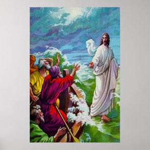Matthew 14:24-33 Jesus läuft auf dem Meer Poster