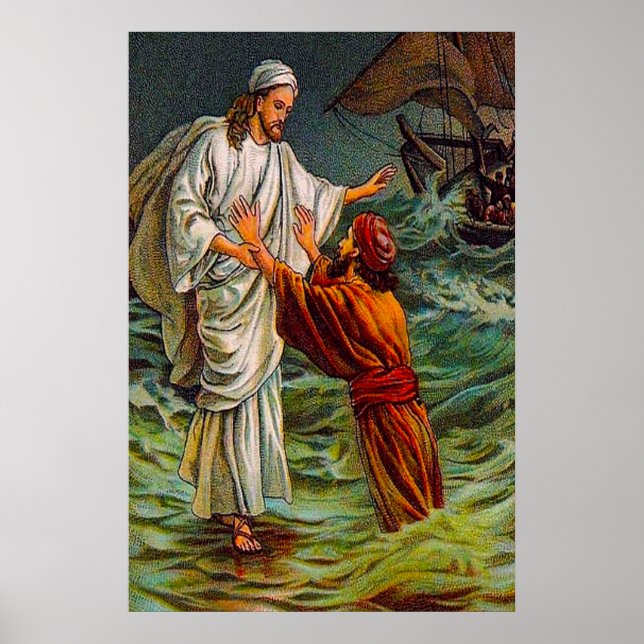 Matthew 14:28-33 Herr, Rett mir Poster (Vorne)