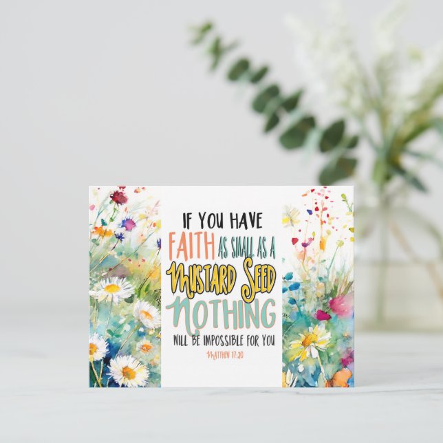 Matthew 17:20 Der Glaube als Senf-Bibelverse Postkarte (Stehend Vorderseite)