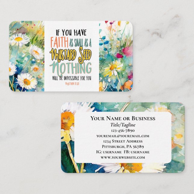 Matthew 17:20 Der Glaube als Senf-Bibelverse Visitenkarte (Vorne/Hinten)