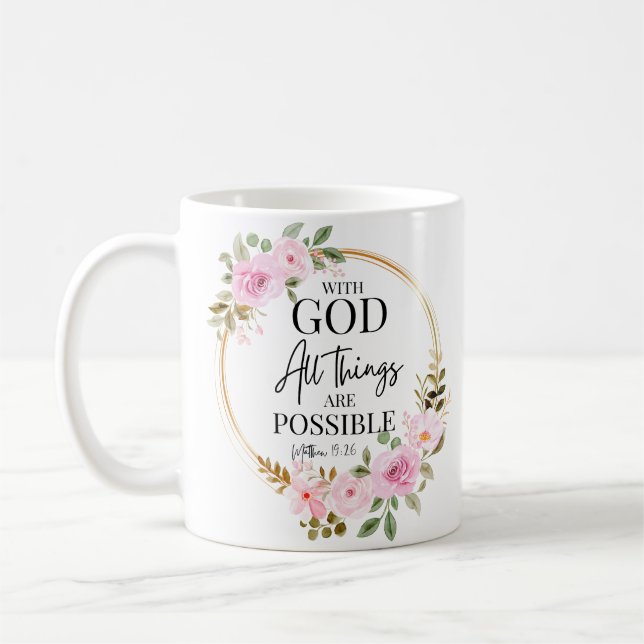 Matthew 19:26 Möglich mit Gott Pink Floral Kaffeetasse (Links)