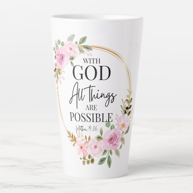 Matthew 19:26 Möglich mit Gott Pink Floral Milchtasse (Vorderseite)