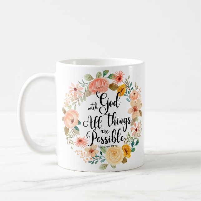 Matthew 19:26 Möglich mit Gottes Schrift Bloral Kaffeetasse (Links)
