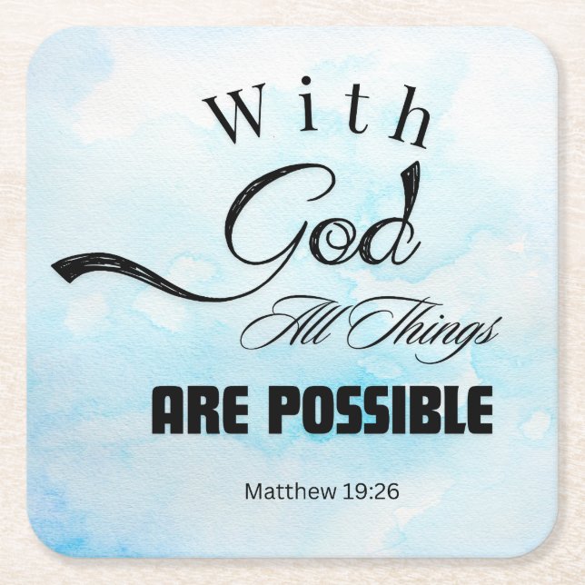 Matthew 19:26 Typografie-Design Rechteckiger Pappuntersetzer (Vorderseite)