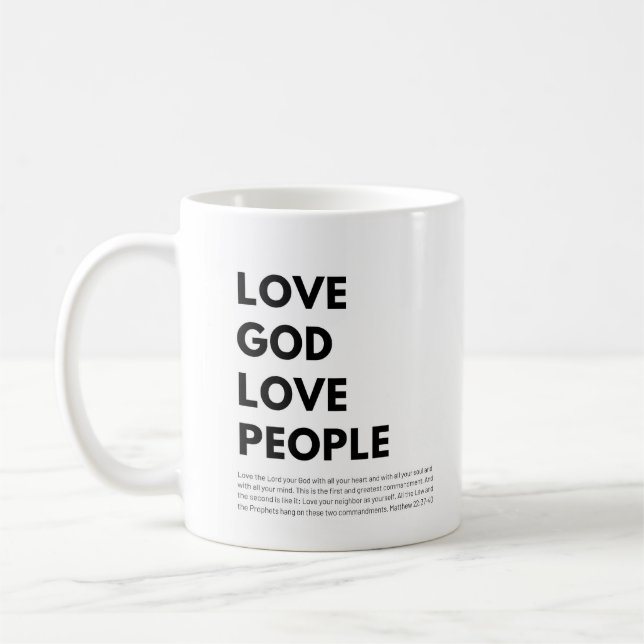 Matthew 22:37-40 Liebe Gott Liebe Menschen Kaffeetasse (Links)