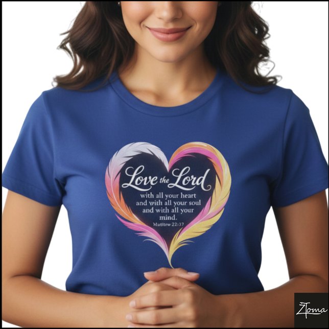 Matthew 22:37 Scripture Neon Feather Heart T-Shirt (Sample design. Several style are available to choose from, with the option to add a name & color.
)