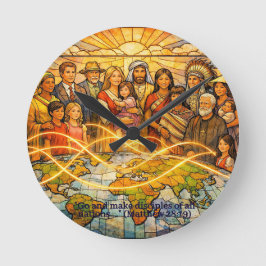 Matthew 28:19 Stained‑Glass Discipleship Clock Runde Wanduhr