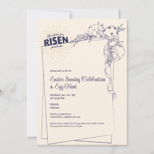 Matthew 28:6 Er ist ein religiöses Ostereier Einladung (Vorderseite)